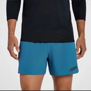 Hoka One Glide 5" Lined Shorts Teal Blue Mens XS Back Zip Pocket